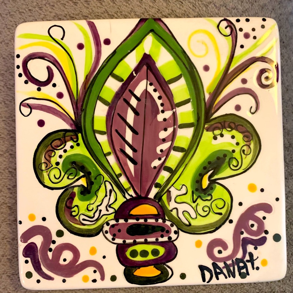 🌟Caffco Mardi Gras tile trivet👑🌦🎭